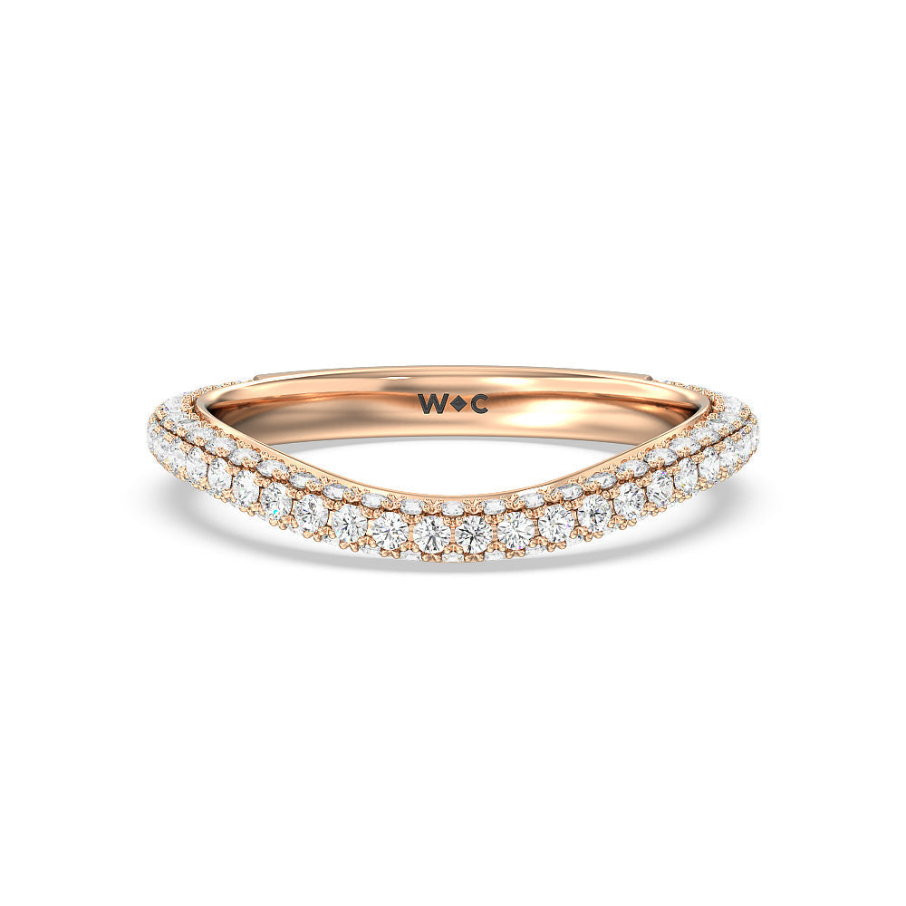 Elegance Diamond Studded Gallery Hidden Halo Diamond Wedding Band with 18KT Rose Gold Cut Diamond in 14KT Rose Gold view 1

