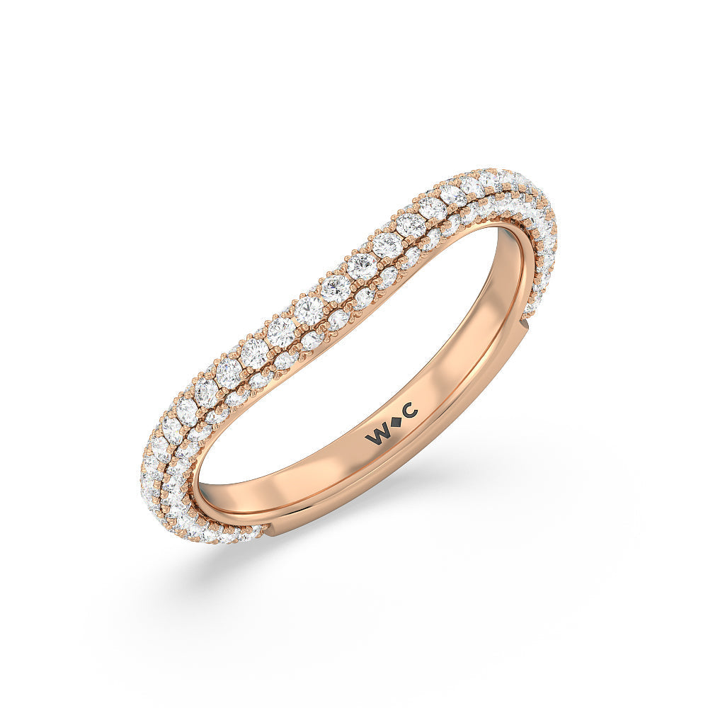 Elegance Diamond Studded Gallery Hidden Halo Diamond Wedding Band with 18KT Rose Gold Cut Diamond in 14KT Rose Gold view 4

