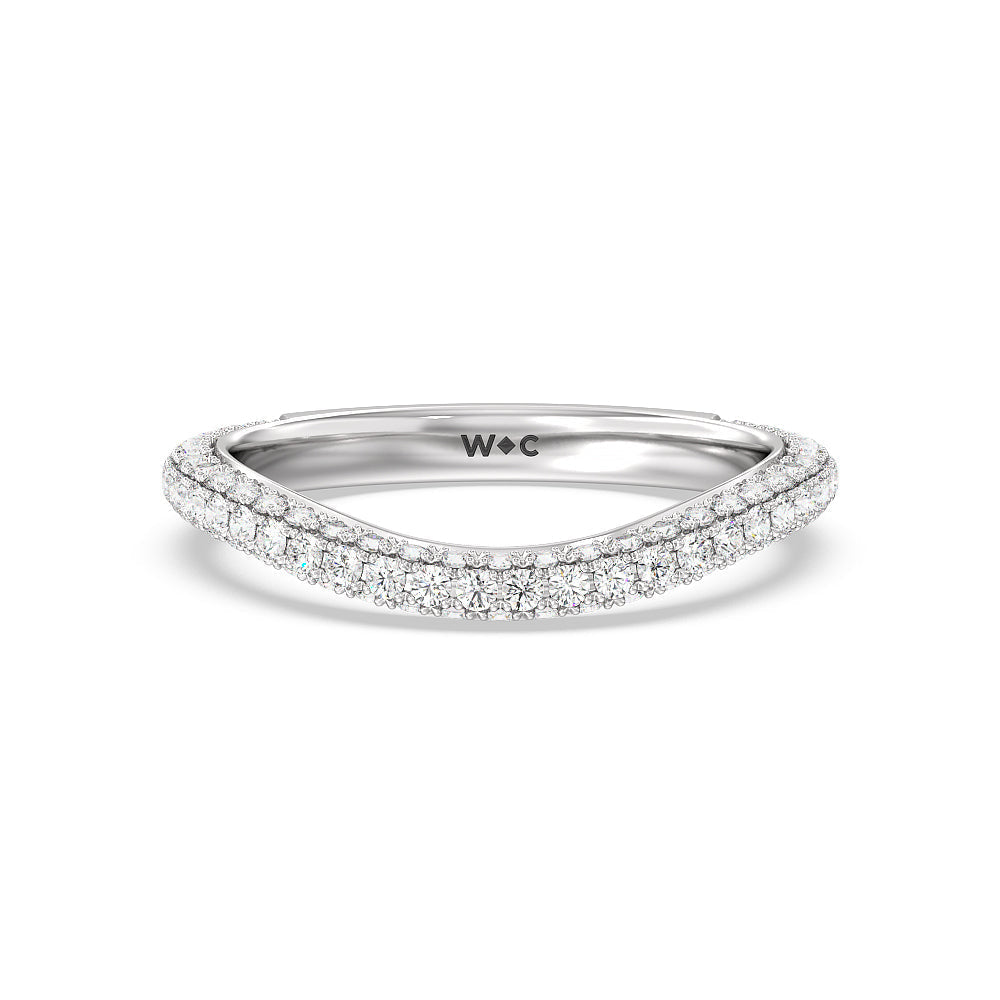 Elegance Diamond Studded Gallery Hidden Halo Diamond Wedding Band with 18KT White Gold Cut Diamond in 14KT White Gold view 1
