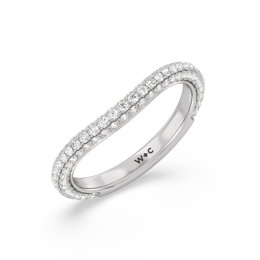 Elegance Diamond Studded Gallery Hidden Halo Diamond Wedding Band with 18KT White Gold Cut Diamond in 14KT White Gold view 4
