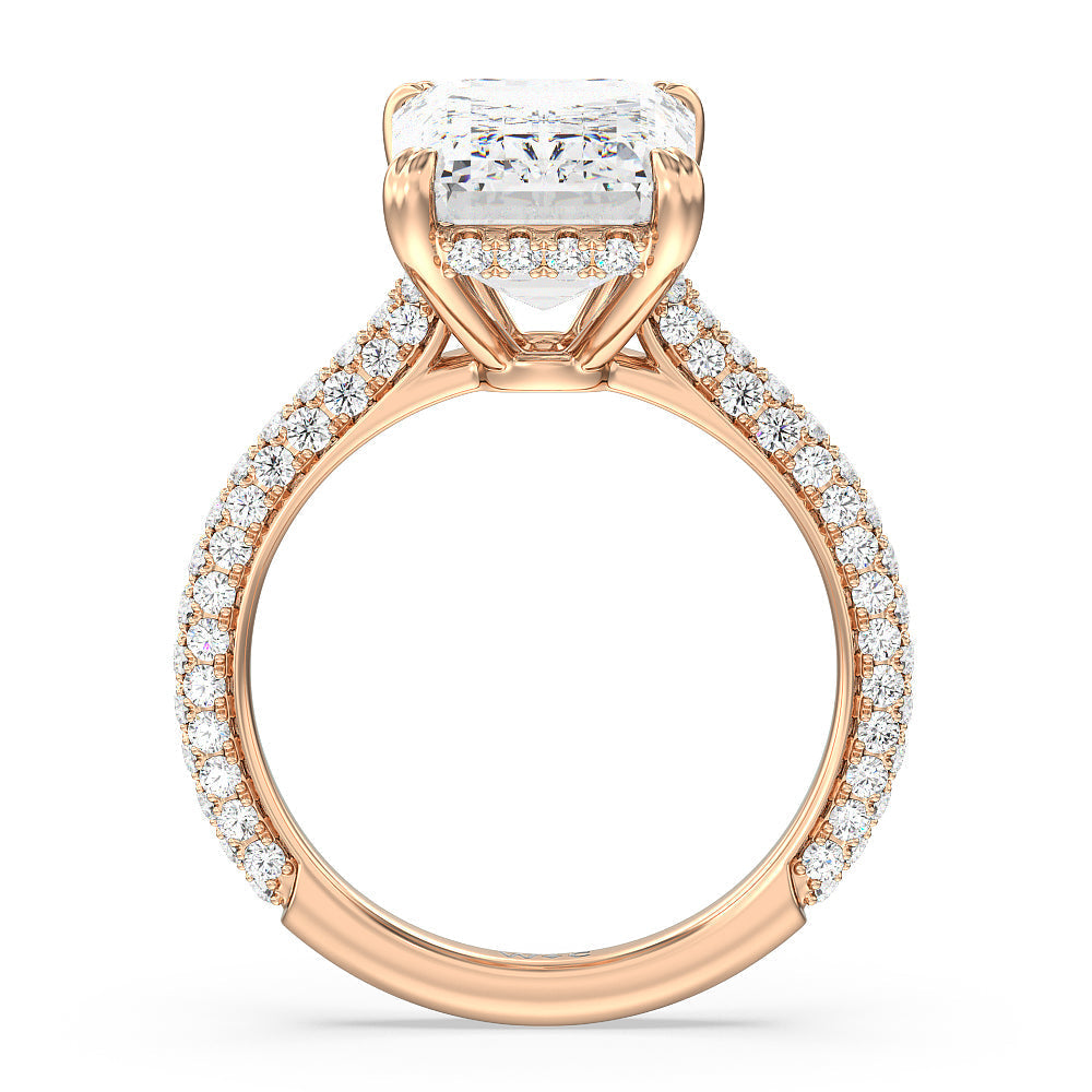 Emerald Cut Elegance Diamond Studded Gallery Hidden Halo Engagement Ring with Lab Grown Diamond in 14KT Rose Gold view 2
