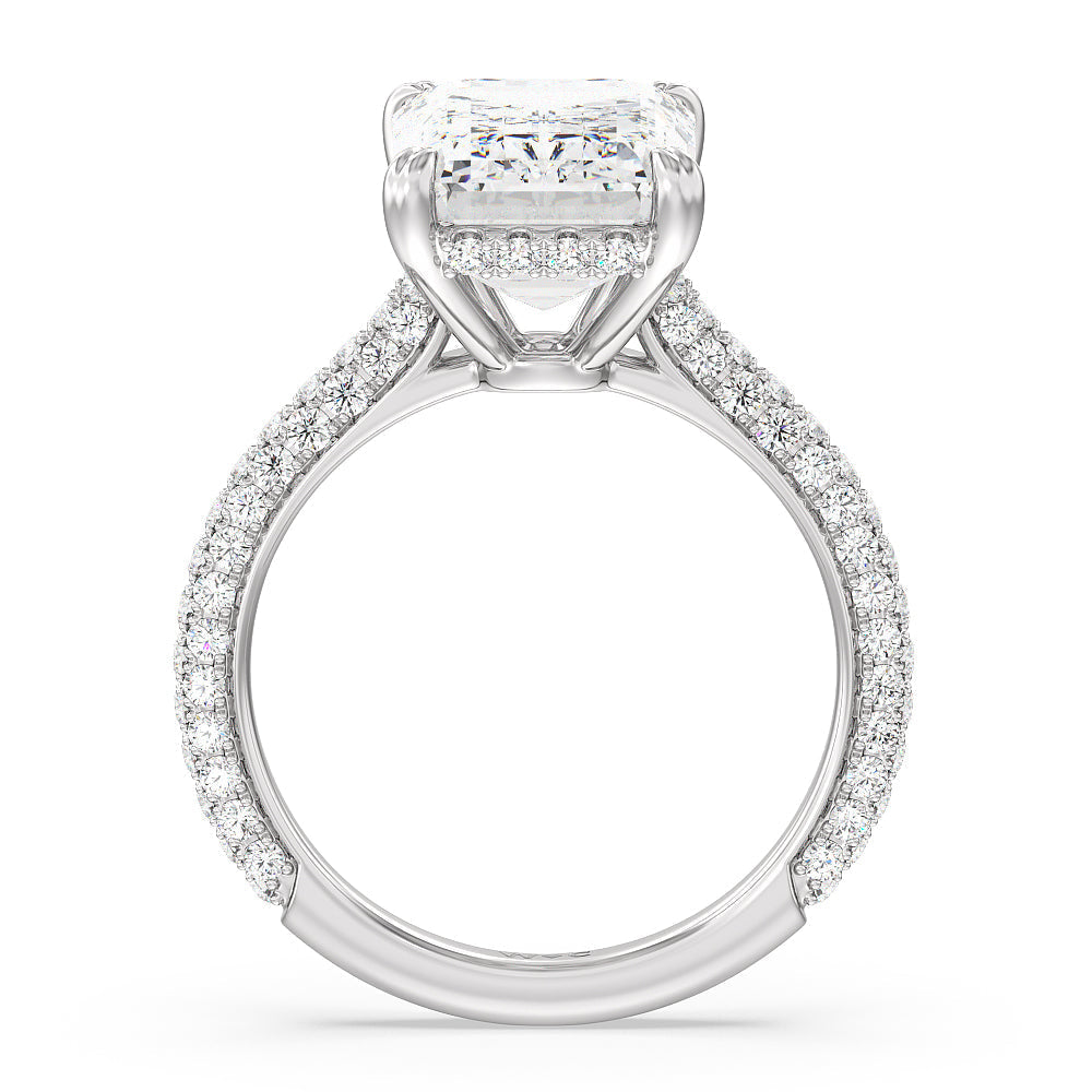 Emerald Cut Elegance Diamond Studded Gallery Hidden Halo Engagement Ring with Lab Grown Diamond in 14KT Platinum view 2
