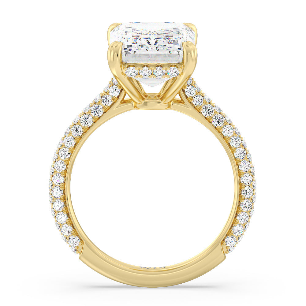 Emerald Cut Elegance Diamond Studded Gallery Hidden Halo Engagement Ring with Lab Grown Diamond in 14KT Yellow Gold view 2
