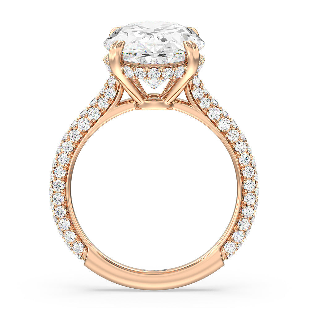 Oval Cut Elegance Diamond Studded Gallery Hidden Halo Engagement Ring with Lab Grown Diamond in 14KT Rose Gold view 2
