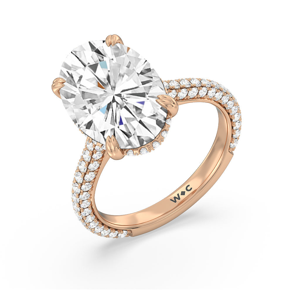 Oval Cut Elegance Diamond Studded Gallery Hidden Halo Engagement Ring with Lab Grown Diamond in 14KT Rose Gold view 3
