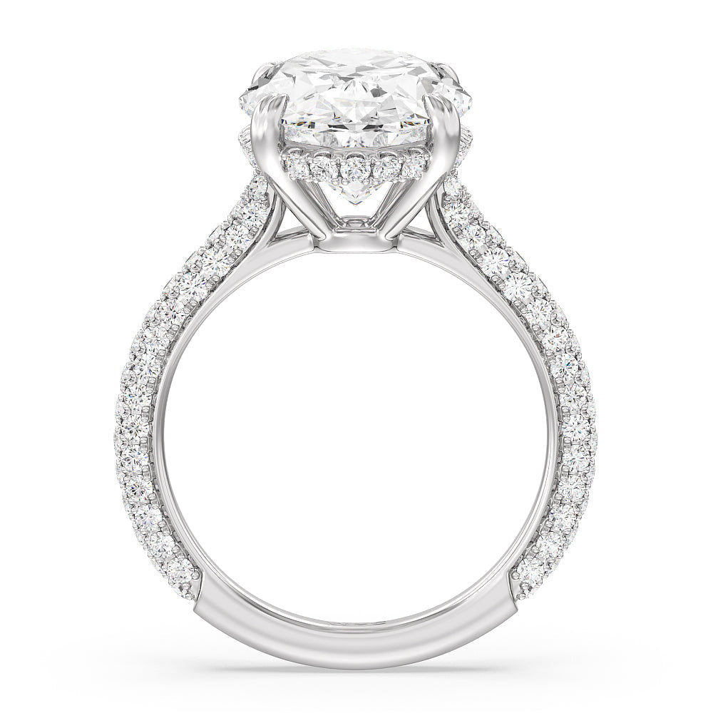 Oval Cut Elegance Diamond Studded Gallery Hidden Halo Engagement Ring with Lab Grown Diamond in 14KT Platinum view 2
