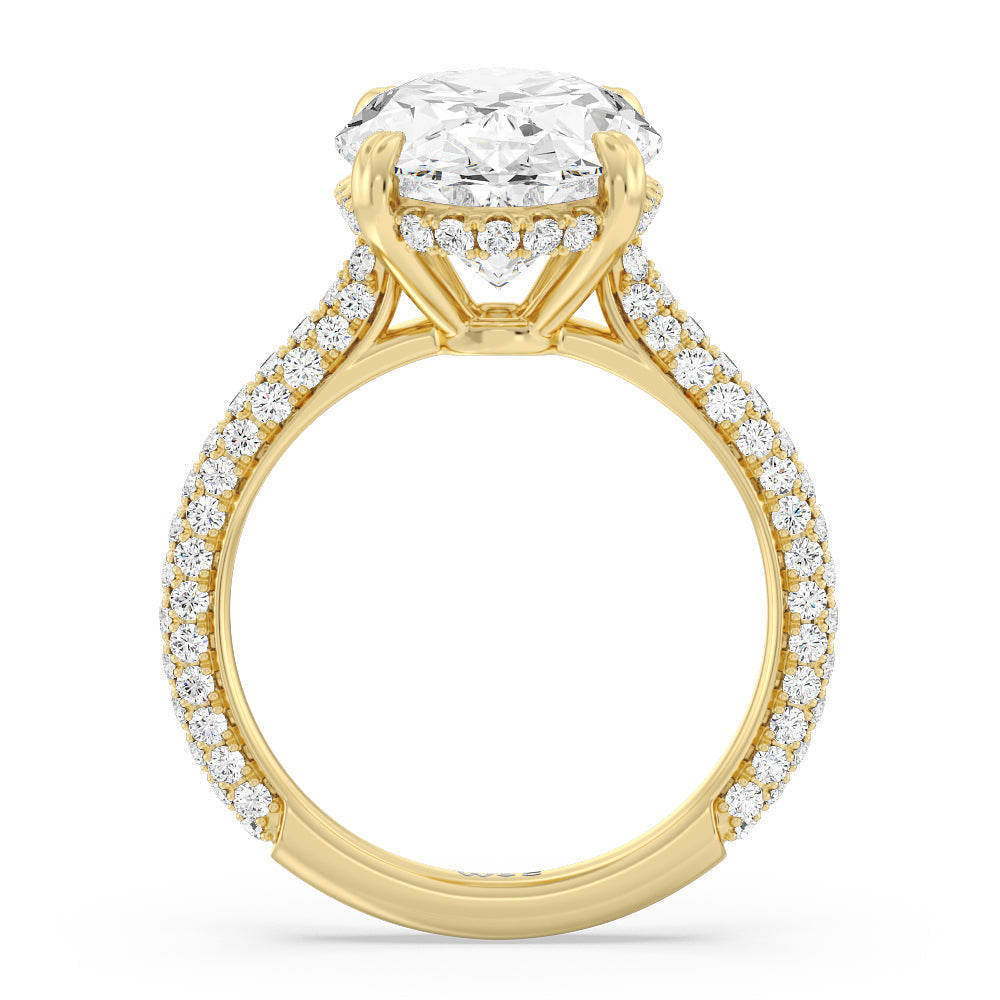 Oval Cut Elegance Diamond Studded Gallery Hidden Halo Engagement Ring with Lab Grown Diamond in 14KT Yellow Gold view 2

