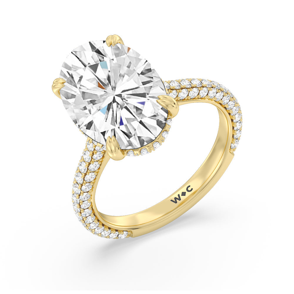 Oval Cut Elegance Diamond Studded Gallery Hidden Halo Engagement Ring with Lab Grown Diamond in 14KT Yellow Gold view 3
