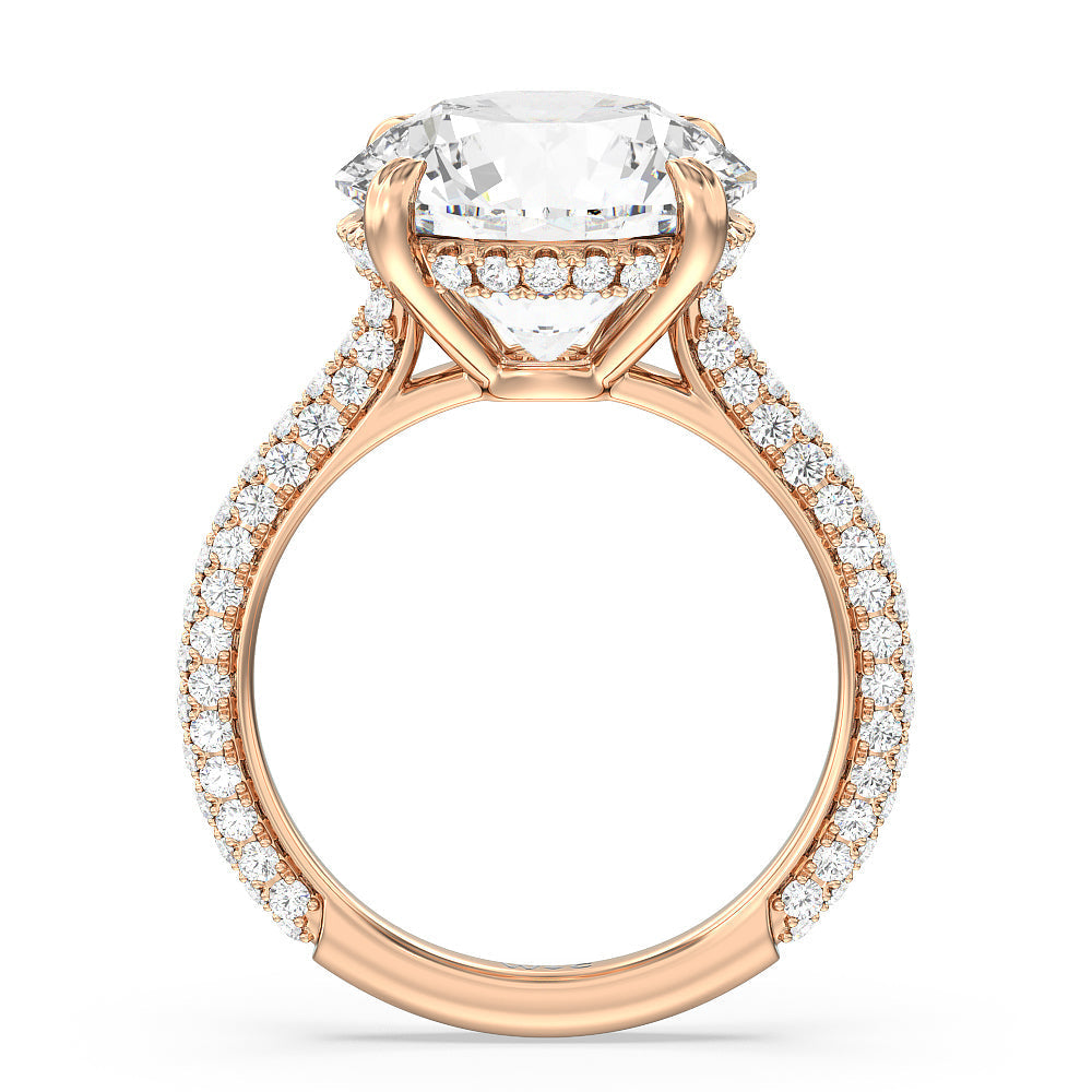 Round Cut Elegance Diamond Studded Gallery Hidden Halo Engagement Ring with Lab Grown Diamond in 14KT Rose Gold view 2
