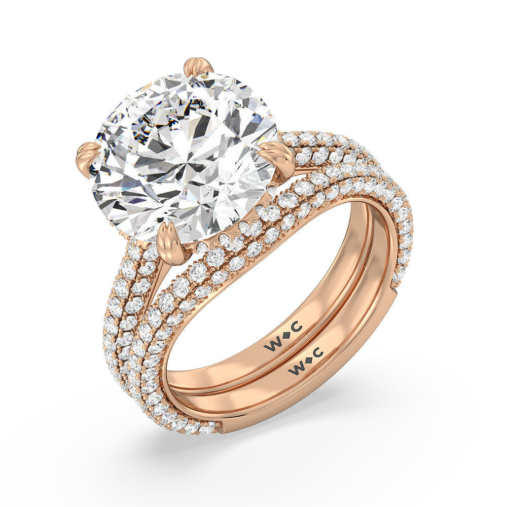 Elegance Diamond Studded Gallery Hidden Halo Diamond Wedding Band with 18KT Rose Gold Cut Diamond in 14KT Rose Gold view 3
