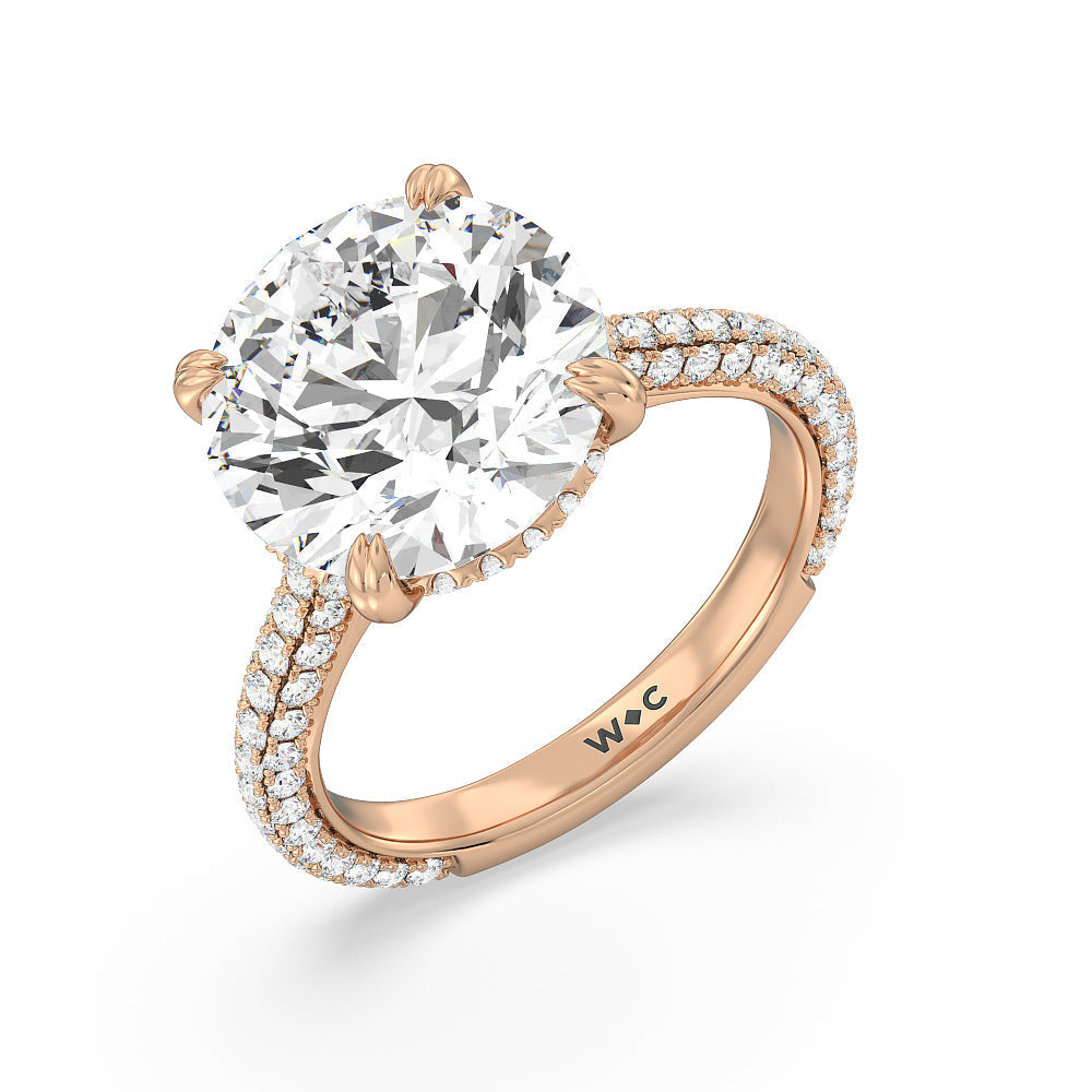 Round Cut Elegance Diamond Studded Gallery Hidden Halo Engagement Ring with Lab Grown Diamond in 14KT Rose Gold view 3
