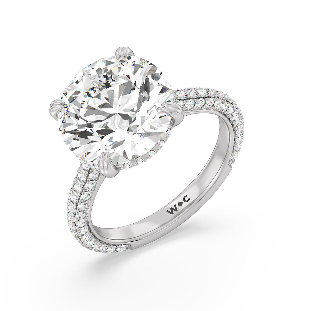 Round Cut Elegance Diamond Studded Gallery Hidden Halo Engagement Ring with Lab Grown Diamond in 14KT Platinum view 3
