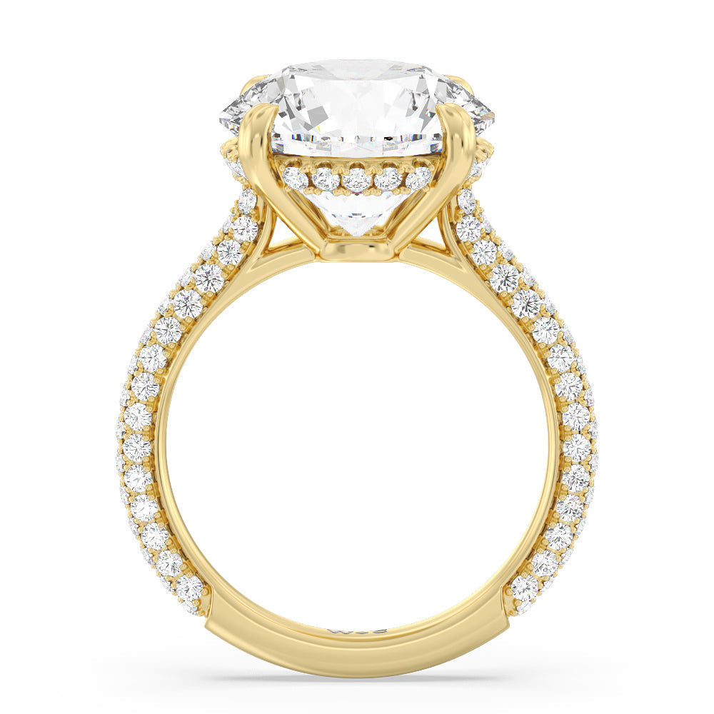 Round Cut Elegance Diamond Studded Gallery Hidden Halo Engagement Ring with Lab Grown Diamond in 14KT Yellow Gold view 2
