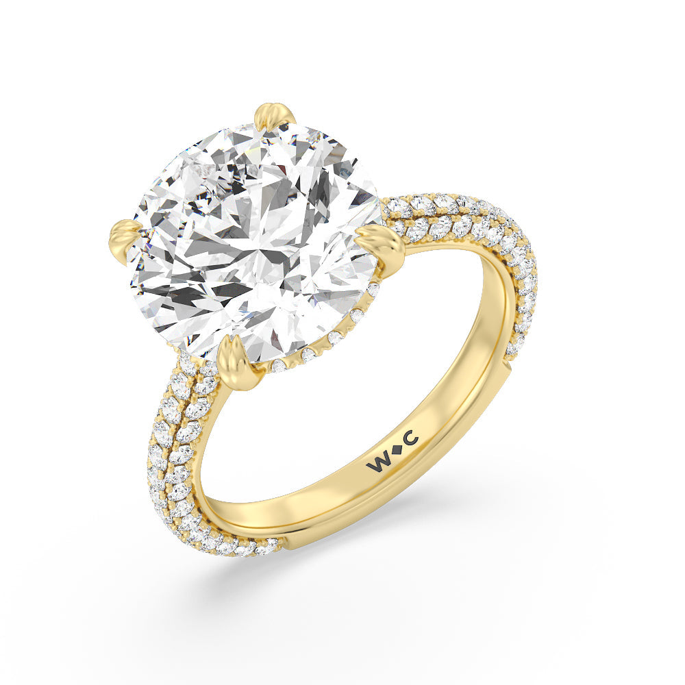 Round Cut Elegance Diamond Studded Gallery Hidden Halo Engagement Ring with Lab Grown Diamond in 14KT Yellow Gold view 3
