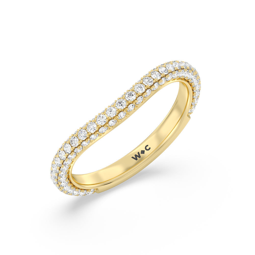 Elegance Diamond Studded Gallery Hidden Halo Diamond Wedding Band with 18KT Yellow Gold Cut Diamond in 14KT Yellow Gold view 4
