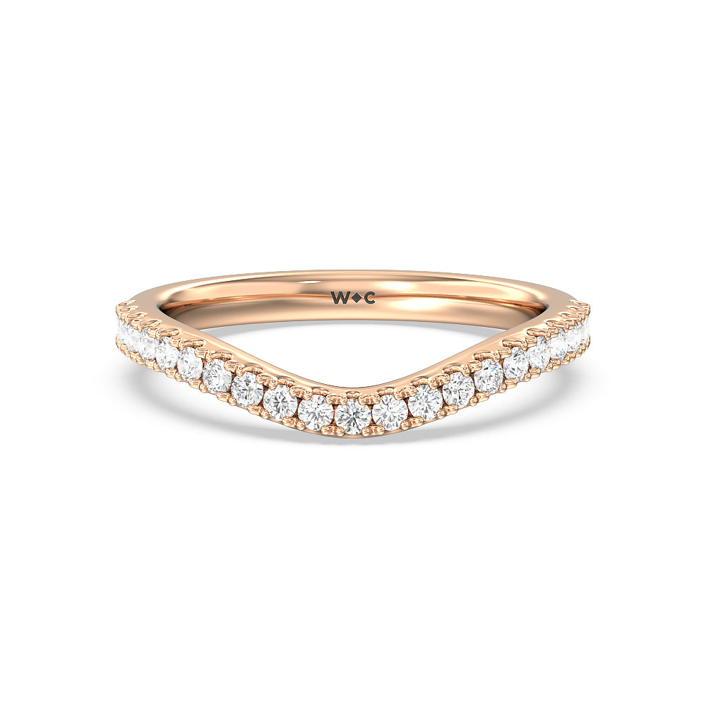 Elegance Emerald Cut Side Stone Diamond Wedding Band with 18KT Rose Gold Cut Diamond in 14KT Rose Gold view 1
