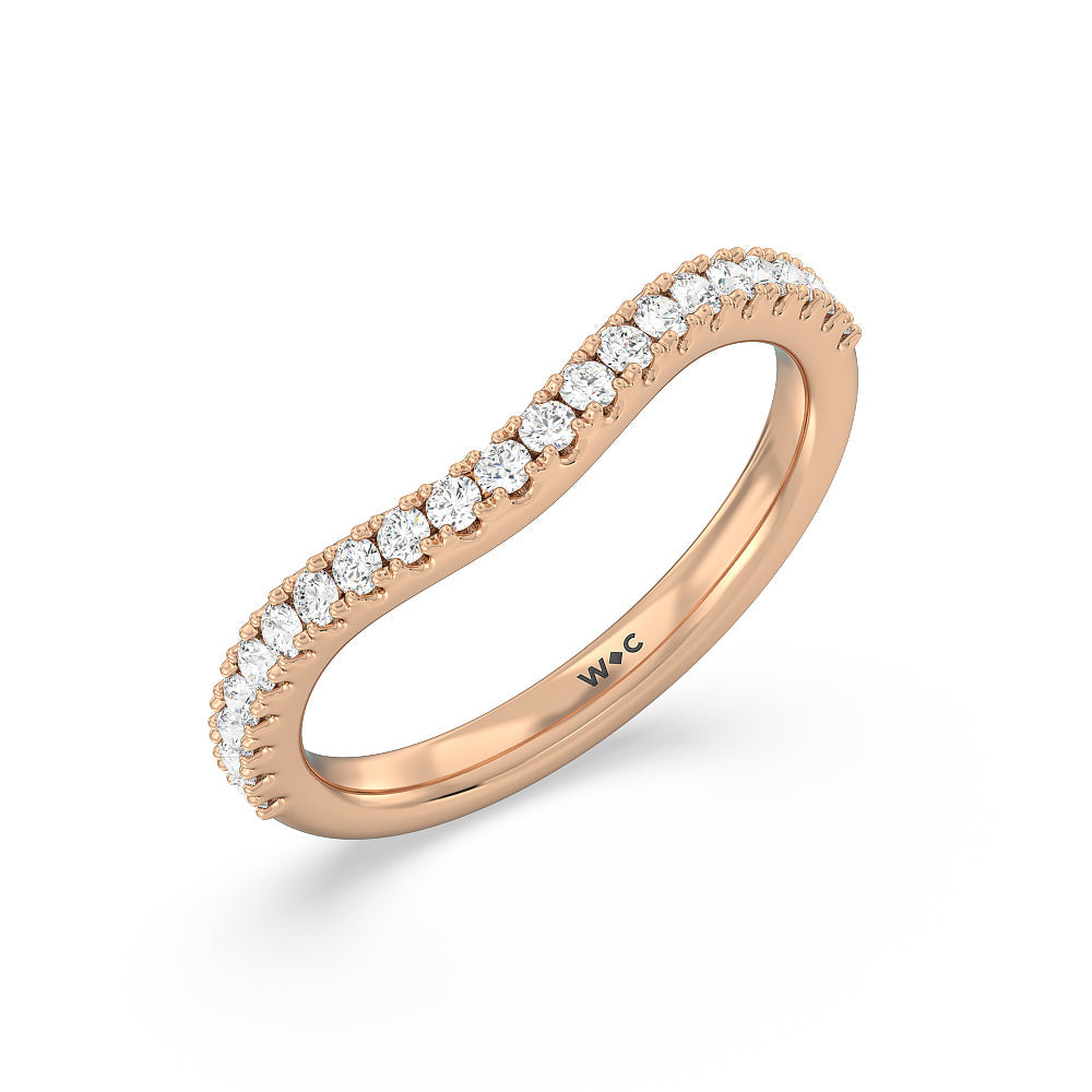 Elegance Emerald Cut Side Stone Diamond Wedding Band with 18KT Rose Gold Cut Diamond in 14KT Rose Gold view 4
