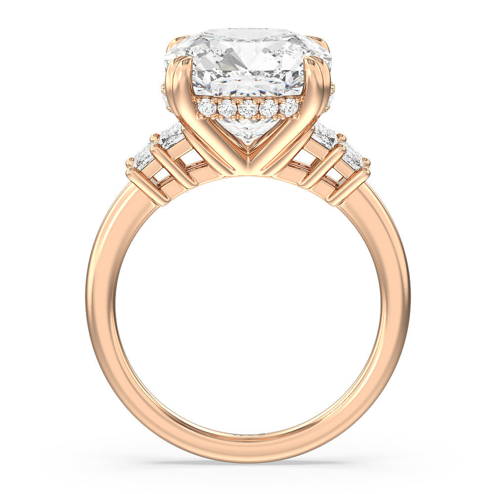 Cushion Cut Elegance Emerald Cut Side Stone Engagement Ring with Lab Grown Diamond in 14KT Rose Gold view 2
