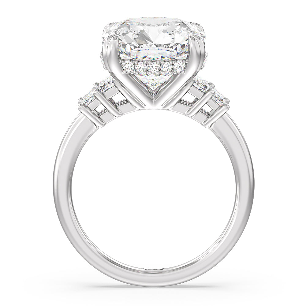 Cushion Cut Elegance Emerald Cut Side Stone Engagement Ring with Lab Grown Diamond in 14KT Platinum view 2
