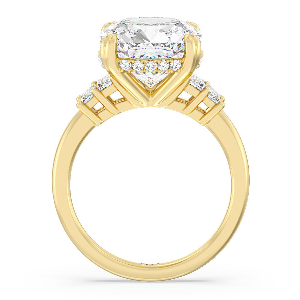 Cushion Cut Elegance Emerald Cut Side Stone Engagement Ring with Lab Grown Diamond in 14KT Yellow Gold view 2
