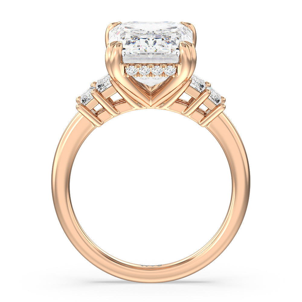 Emerald Cut Elegance Emerald Cut Side Stone Engagement Ring with Lab Grown Diamond in 14KT Rose Gold view 2
