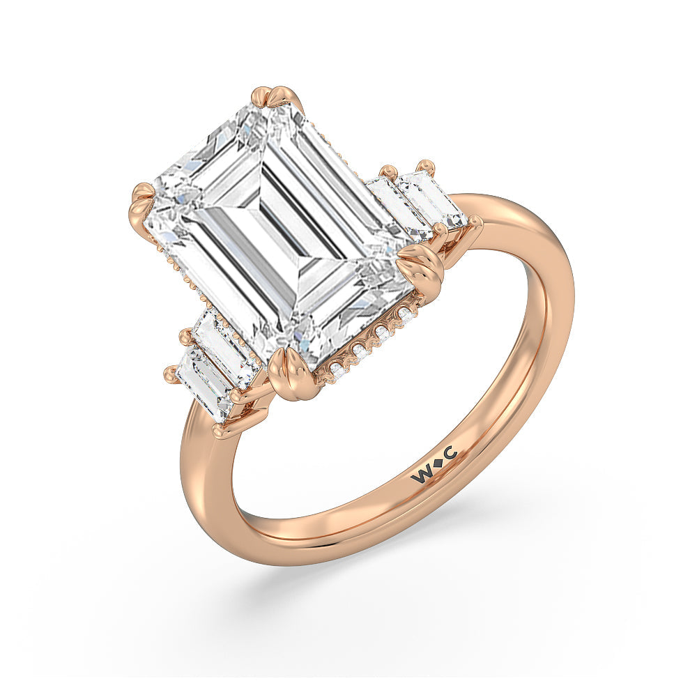 Emerald Cut Elegance Emerald Cut Side Stone Engagement Ring with Lab Grown Diamond in 14KT Rose Gold view 3
