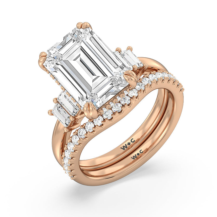 Oval Cut Elegance Emerald Cut Side Stone Engagement Ring with Lab Grown Diamond in 14KT Rose Gold view 6
