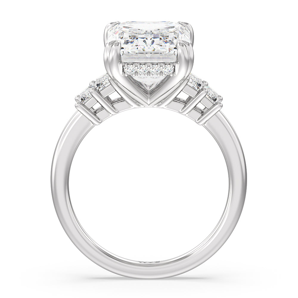 Emerald Cut Elegance Emerald Cut Side Stone Engagement Ring with Lab Grown Diamond in 14KT Platinum view 2
