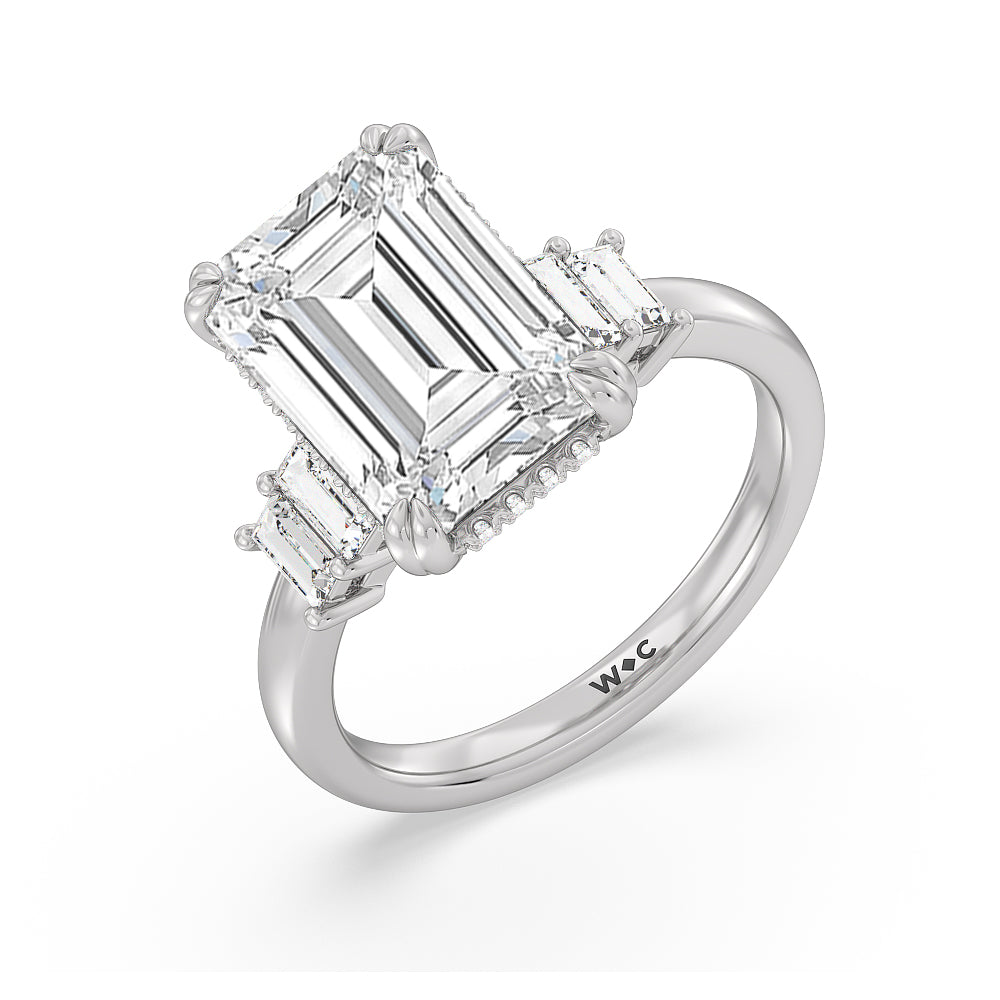 Emerald Cut Elegance Emerald Cut Side Stone Engagement Ring with Lab Grown Diamond in 14KT Platinum view 3

