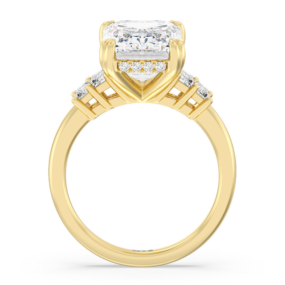 Emerald Cut Elegance Emerald Cut Side Stone Engagement Ring with Lab Grown Diamond in 14KT Yellow Gold view 2
