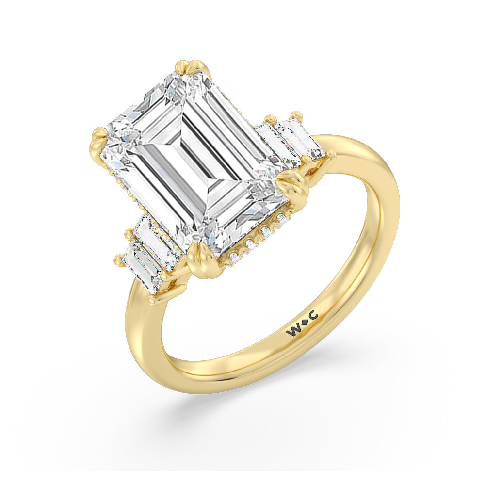 Emerald Cut Elegance Emerald Cut Side Stone Engagement Ring with Lab Grown Diamond in 14KT Yellow Gold view 3
