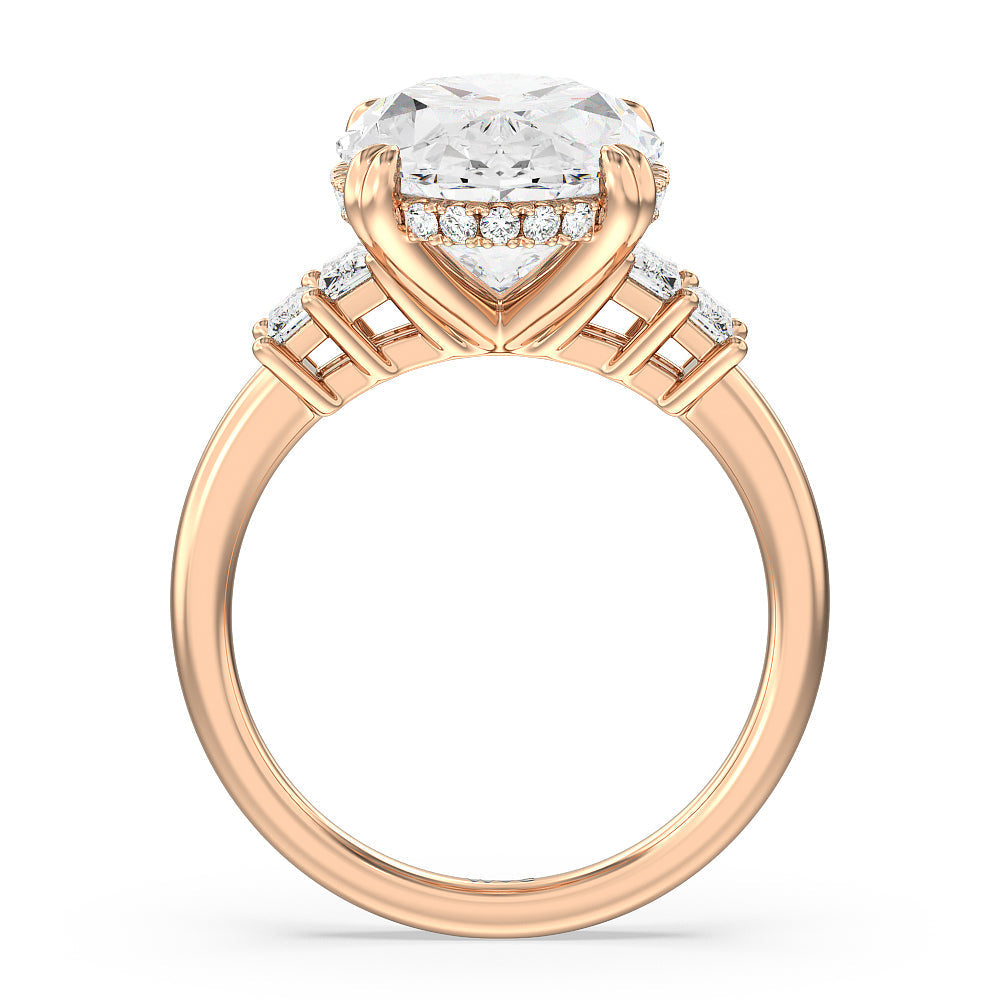 Oval Cut Elegance Emerald Cut Side Stone Engagement Ring with Lab Grown Diamond in 14KT Rose Gold view 2
