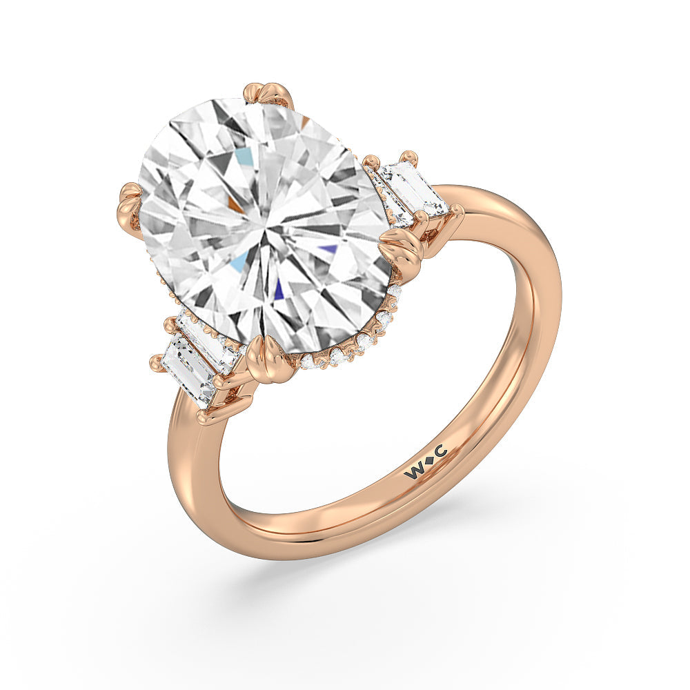 Oval Cut Elegance Emerald Cut Side Stone Engagement Ring with Lab Grown Diamond in 14KT Rose Gold view 3
