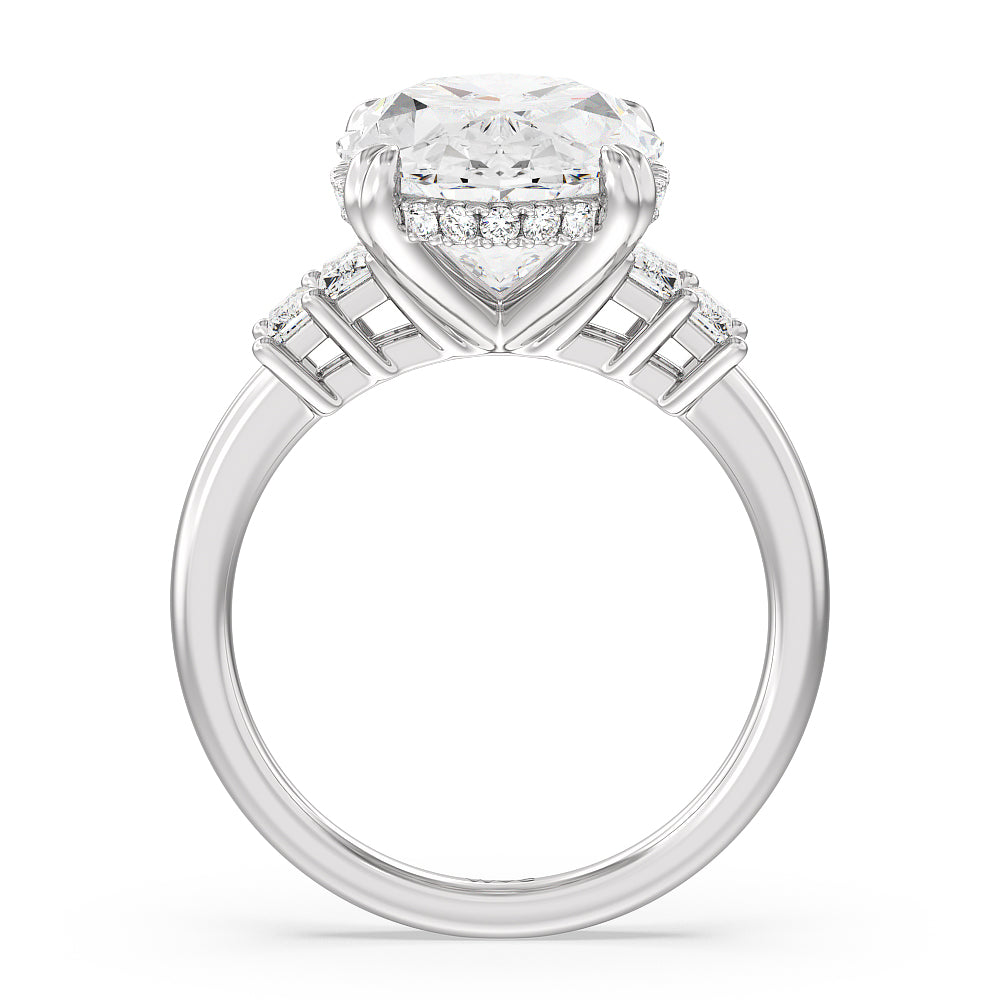 Oval Cut Elegance Emerald Cut Side Stone Engagement Ring with Lab Grown Diamond in 14KT Platinum view 2
