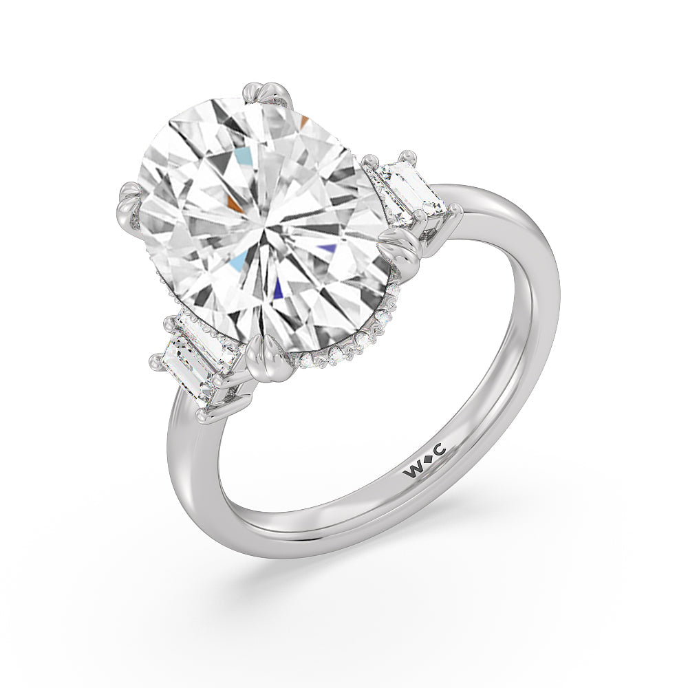 Oval Cut Elegance Emerald Cut Side Stone Engagement Ring with Lab Grown Diamond in 14KT Platinum view 3
