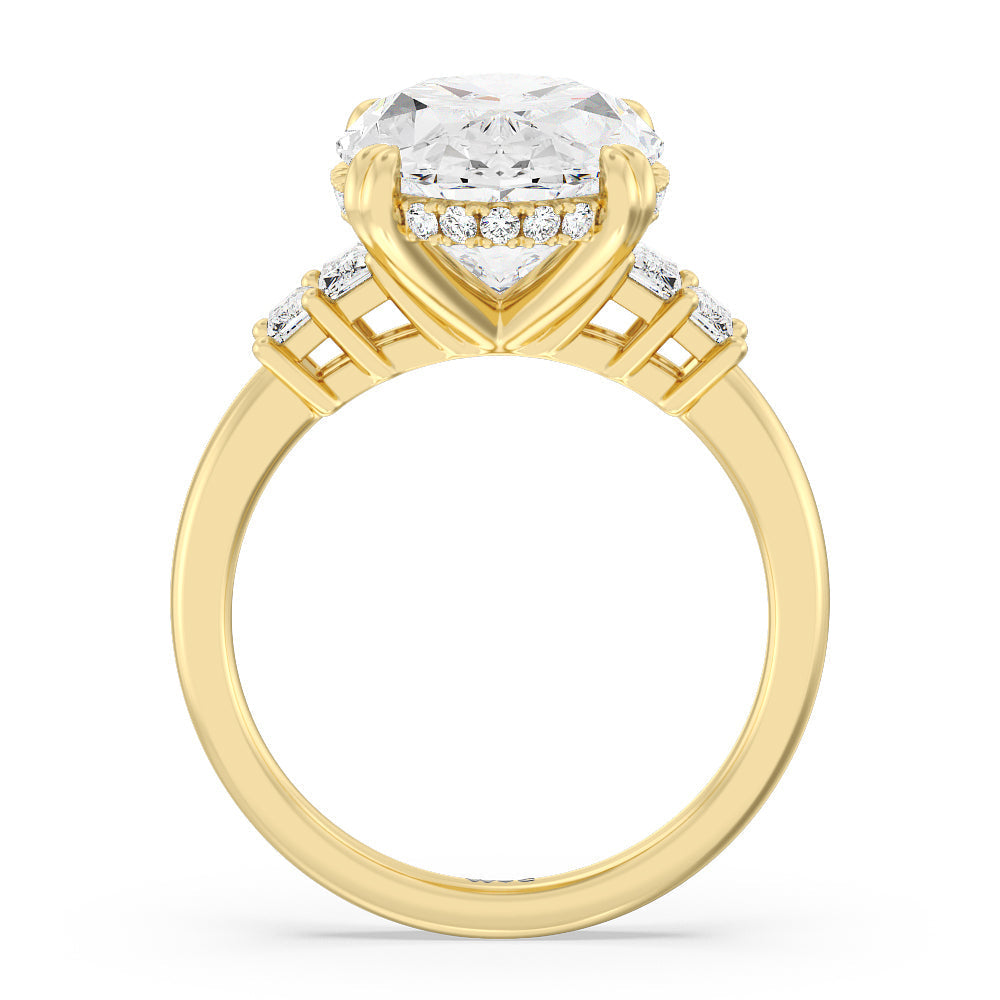Oval Cut Elegance Emerald Cut Side Stone Engagement Ring with Lab Grown Diamond in 14KT Yellow Gold view 2
