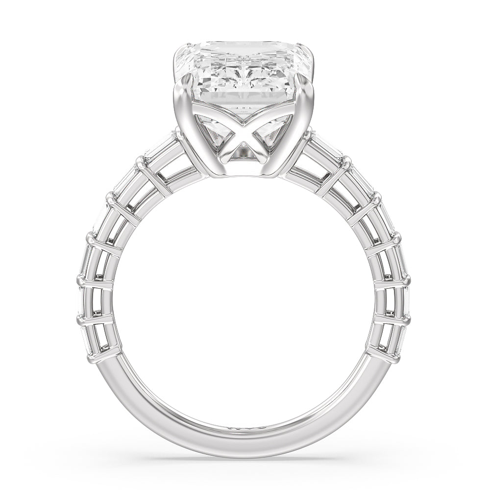 Emerald Cut Elegance Two Row Baguette Studded Engagement Ring with Lab Grown Diamond in 14KT Platinum view 2
