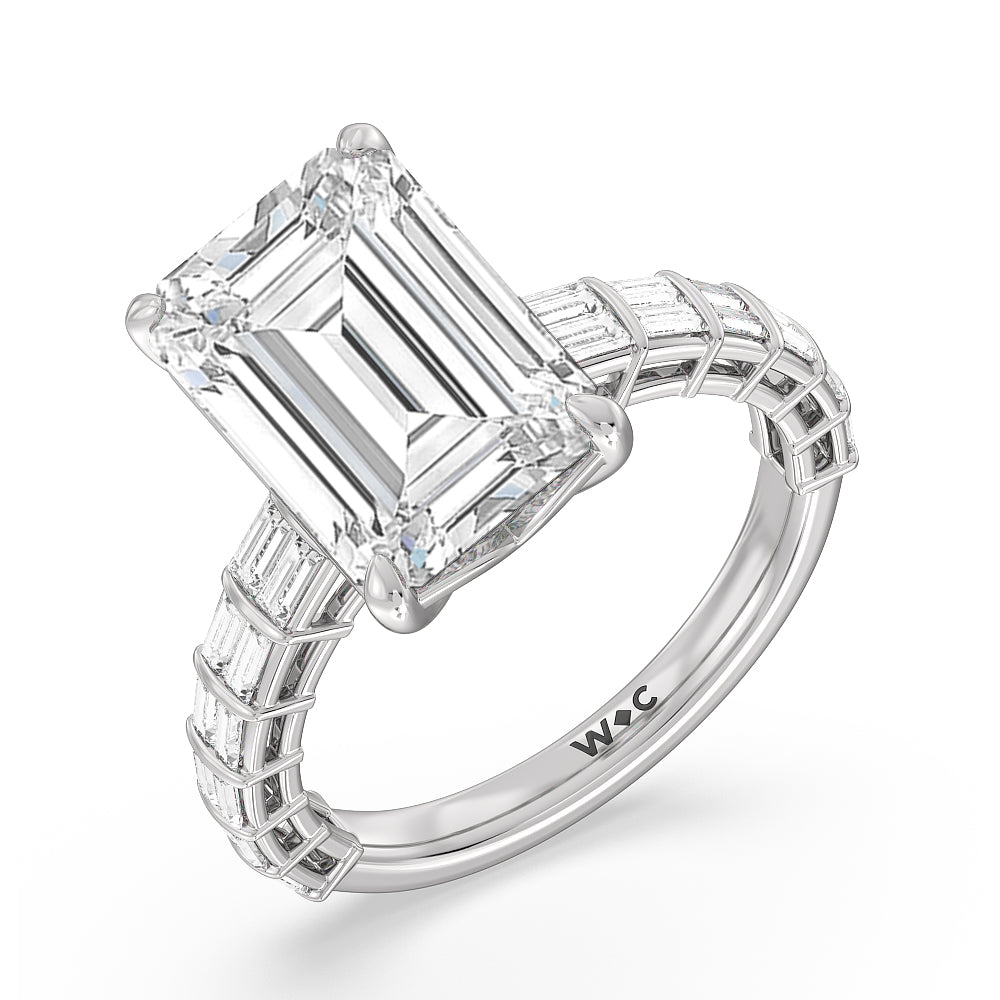 Emerald Cut Elegance Two Row Baguette Studded Engagement Ring with Lab Grown Diamond in 14KT Platinum view 3
