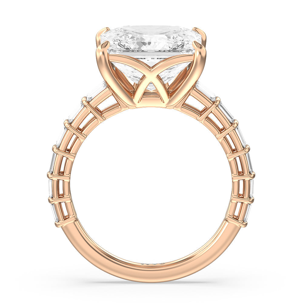 Princess Cut Elegance Two Row Baguette Studded Engagement Ring with Lab Grown Diamond in 14KT Rose Gold view 2
