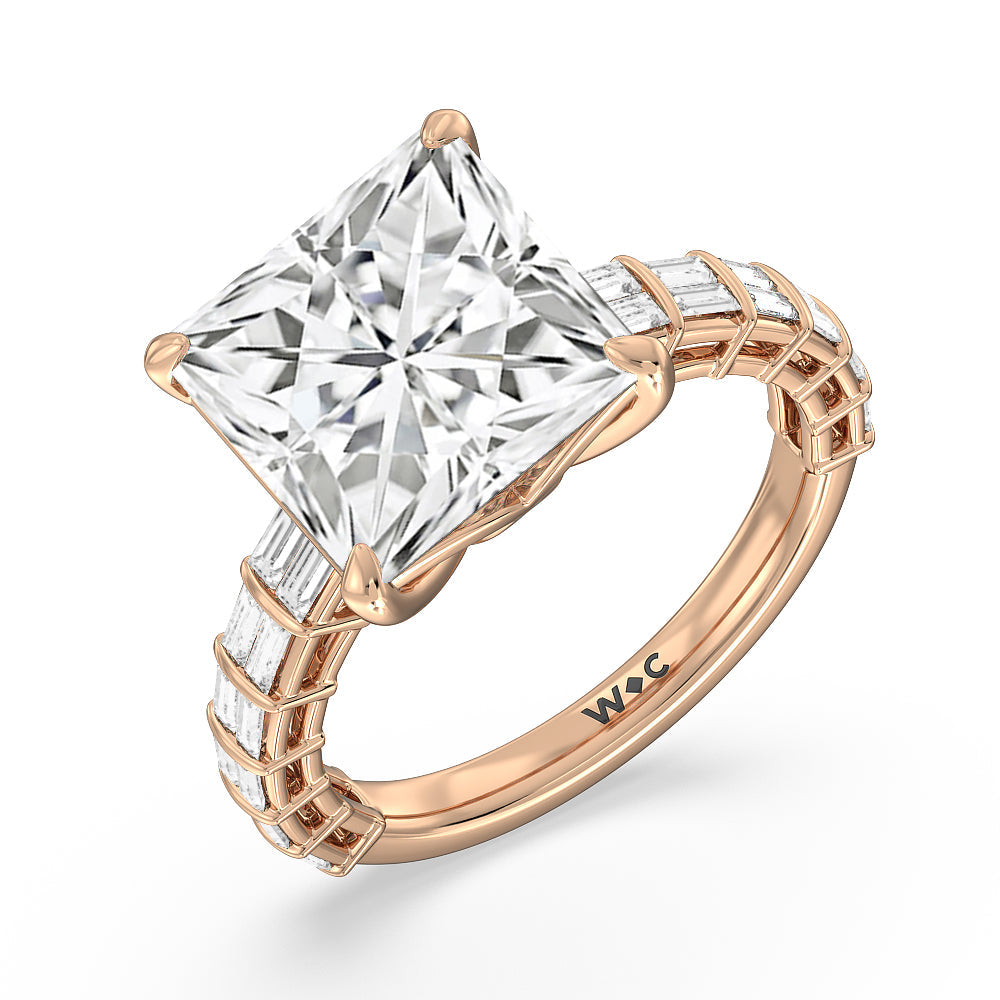 Princess Cut Elegance Two Row Baguette Studded Engagement Ring with Lab Grown Diamond in 14KT Rose Gold view 3

