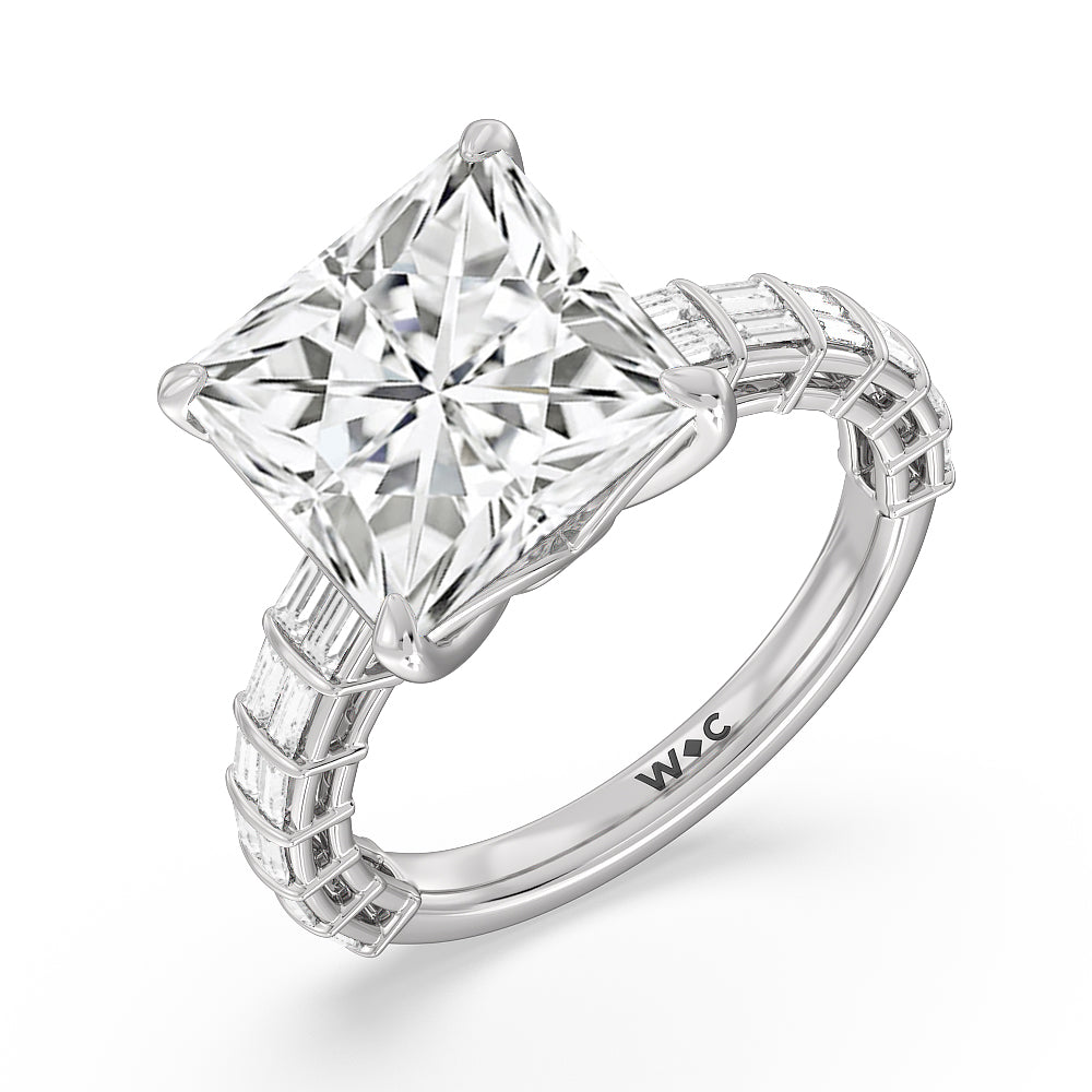 Princess Cut Elegance Two Row Baguette Studded Engagement Ring with Lab Grown Diamond in 14KT Platinum view 3
