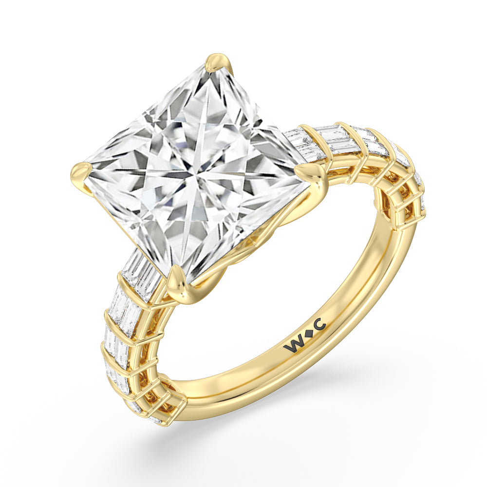 Princess Cut Elegance Two Row Baguette Studded Engagement Ring with Lab Grown Diamond in 14KT Yellow Gold view 3
