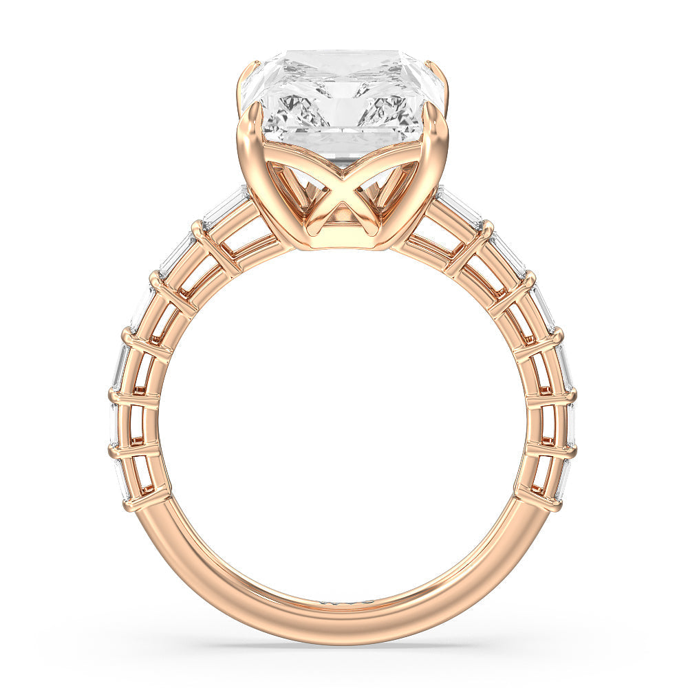 Radiant Cut Elegance Two Row Baguette Studded Engagement Ring with Lab Grown Diamond in 14KT Rose Gold view 2
