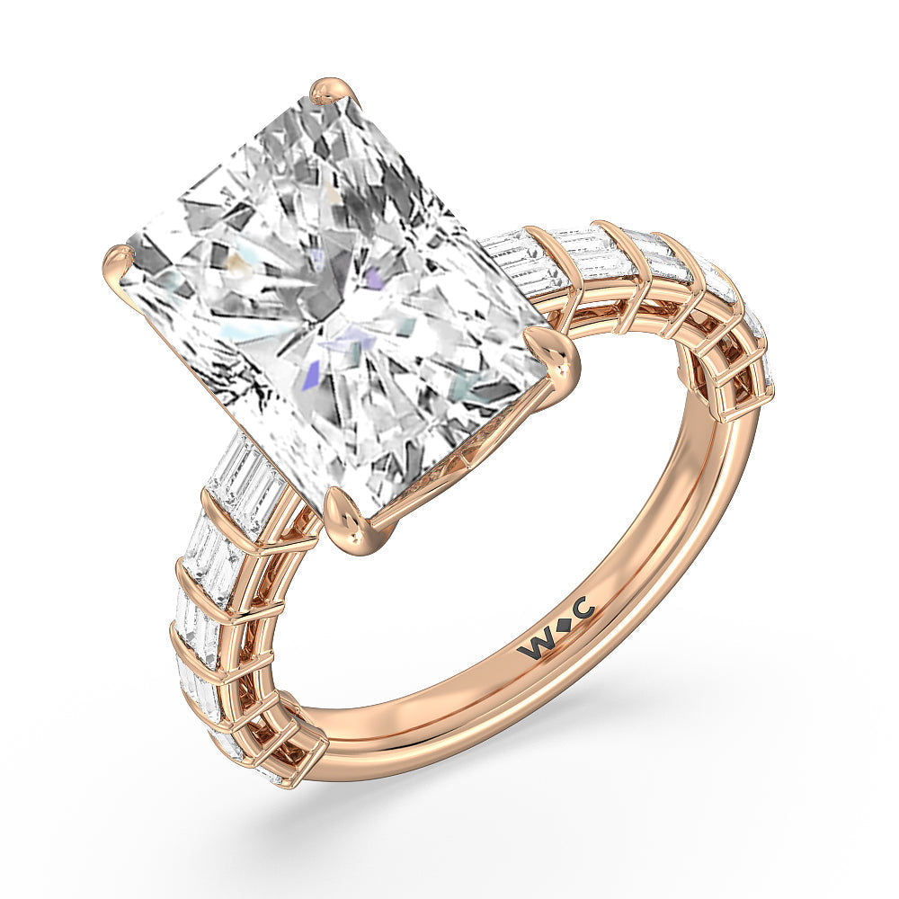 Radiant Cut Elegance Two Row Baguette Studded Engagement Ring with Lab Grown Diamond in 14KT Rose Gold view 3
