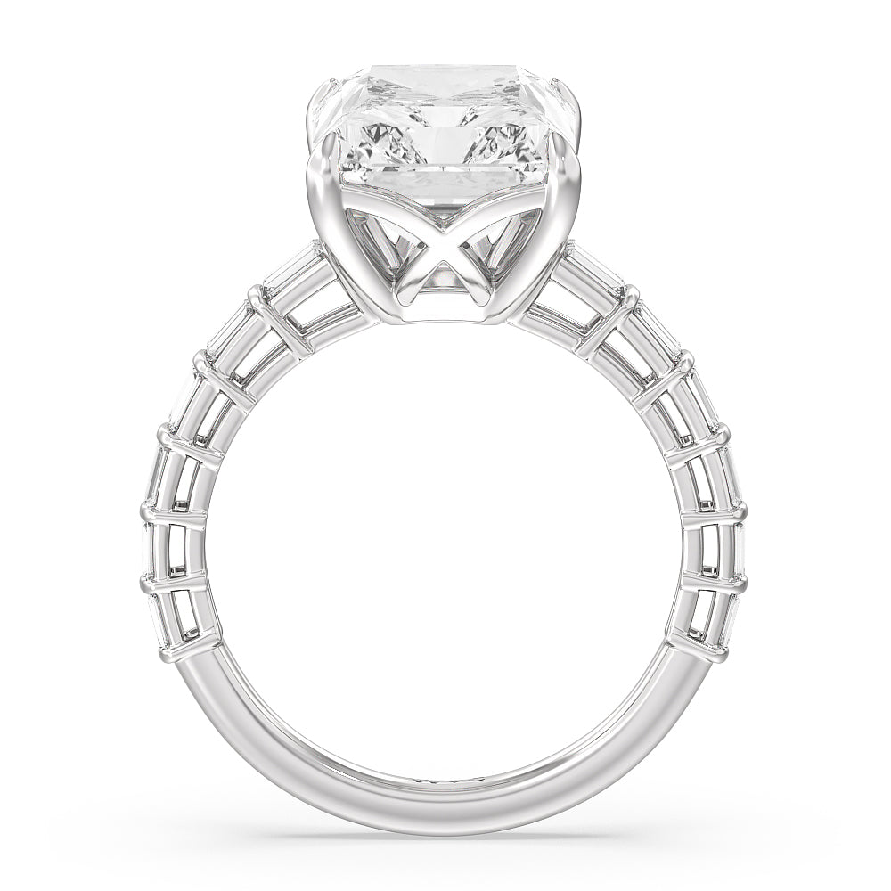 Radiant Cut Elegance Two Row Baguette Studded Engagement Ring with Lab Grown Diamond in 14KT Platinum view 2
