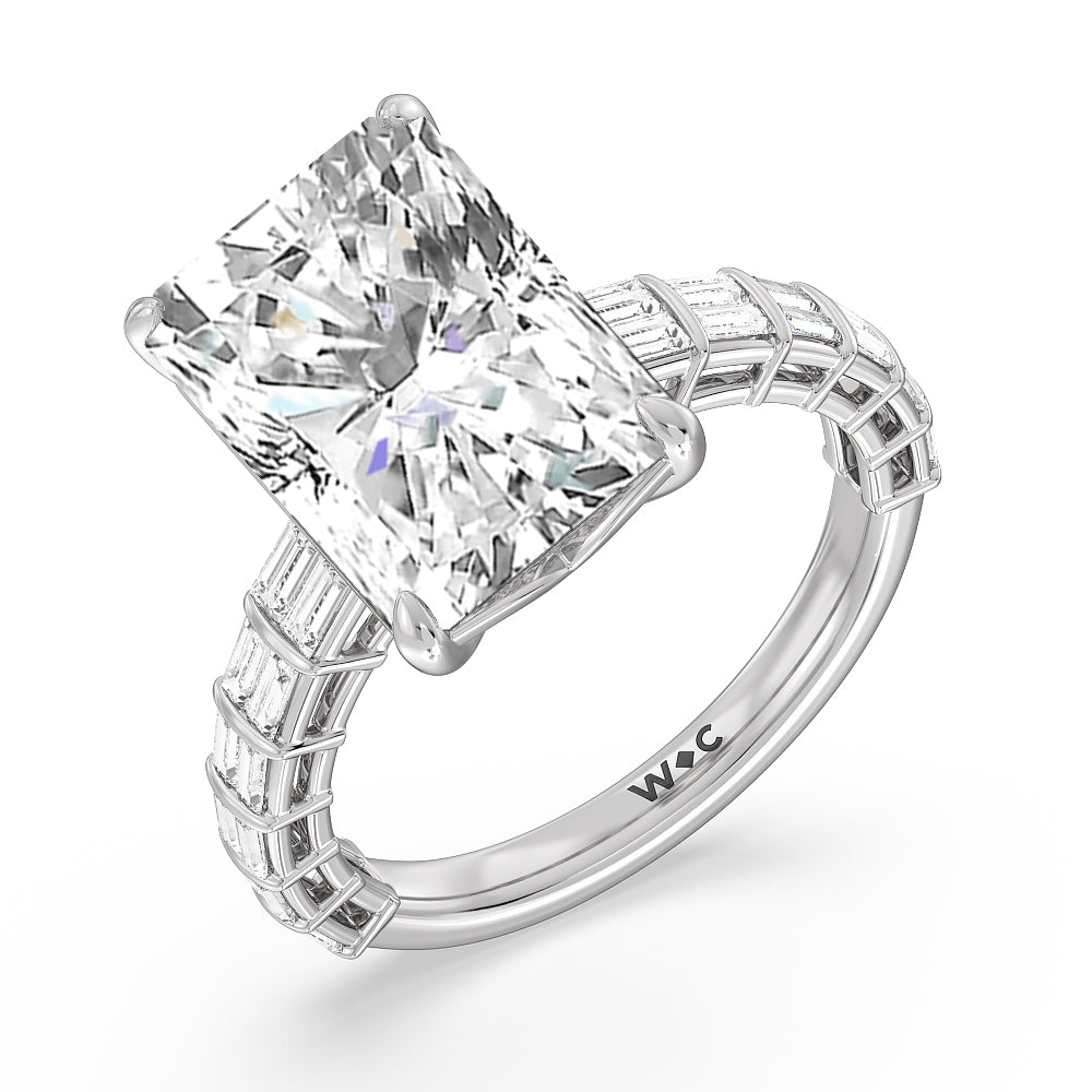Radiant Cut Elegance Two Row Baguette Studded Engagement Ring with Lab Grown Diamond in 14KT Platinum view 3
