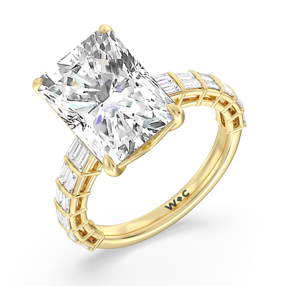 Radiant Cut Elegance Two Row Baguette Studded Engagement Ring with Lab Grown Diamond in 14KT Yellow Gold view 3
