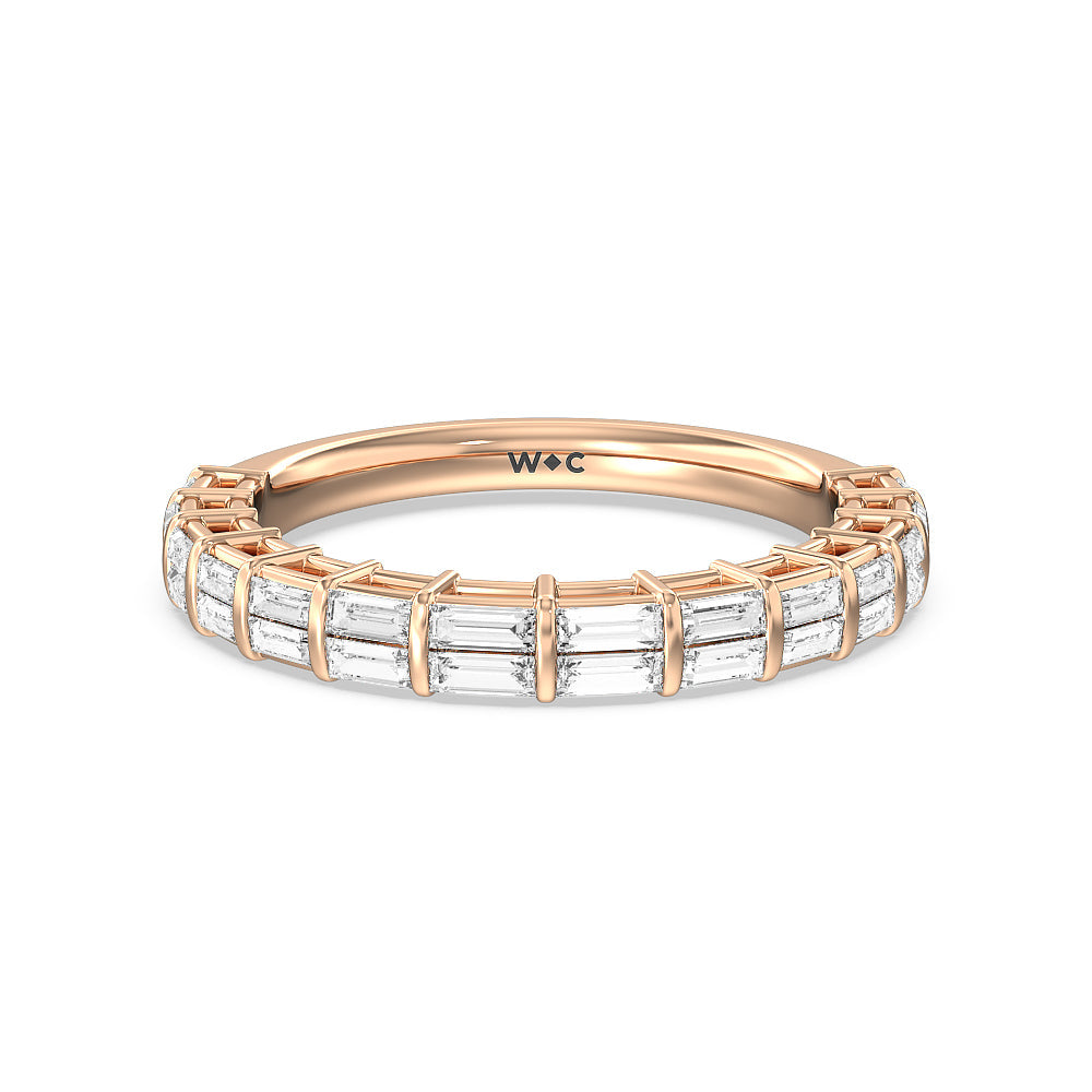 Elegance Two Row Baguette Studded Diamond Wedding Band with 18KT Rose Gold Cut Diamond in 14KT Rose Gold view 1
