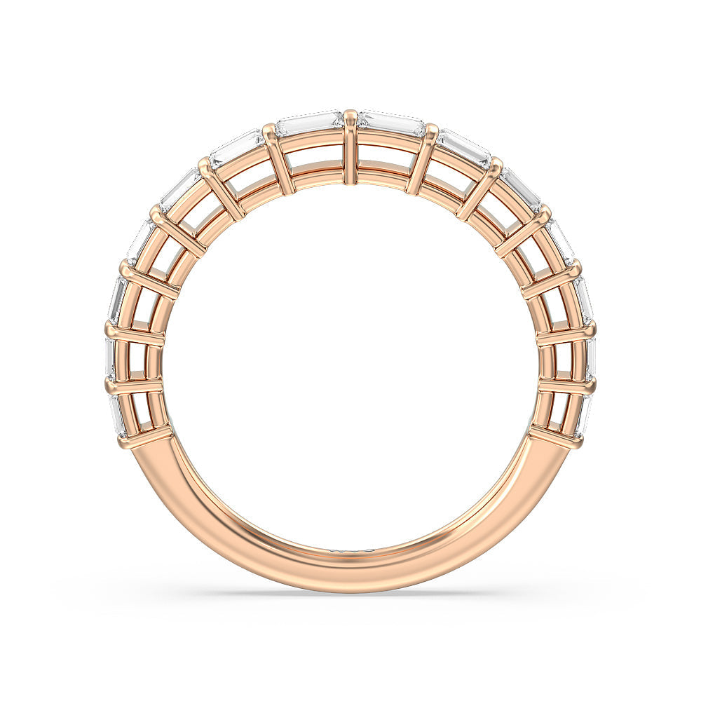 Elegance Two Row Baguette Studded Diamond Wedding Band with 18KT Rose Gold Cut Diamond in 14KT Rose Gold view 2
