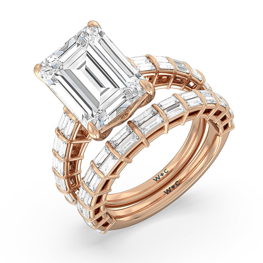 Princess Cut Elegance Two Row Baguette Studded Engagement Ring with Lab Grown Diamond in 14KT Rose Gold view 6
